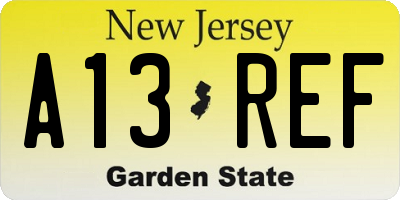 NJ license plate A13REF
