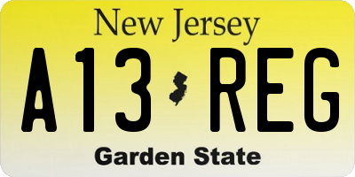 NJ license plate A13REG