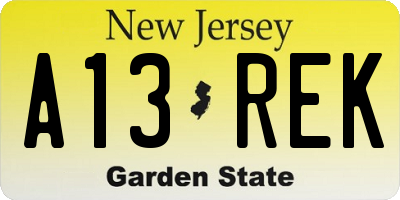 NJ license plate A13REK