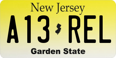 NJ license plate A13REL