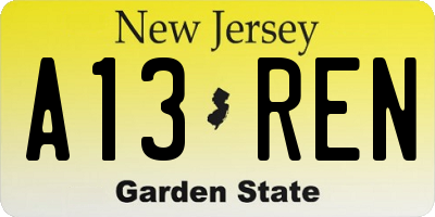 NJ license plate A13REN