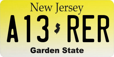 NJ license plate A13RER