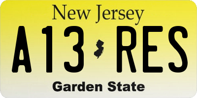 NJ license plate A13RES