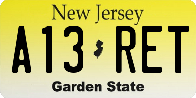 NJ license plate A13RET