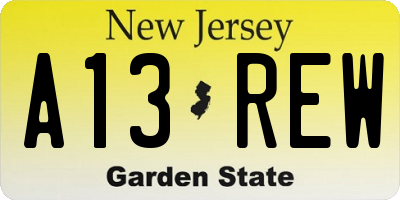 NJ license plate A13REW