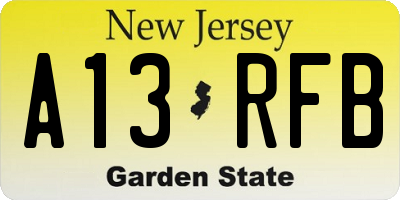NJ license plate A13RFB