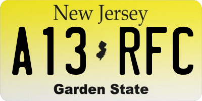NJ license plate A13RFC