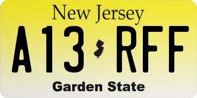NJ license plate A13RFF