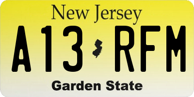 NJ license plate A13RFM