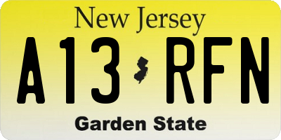 NJ license plate A13RFN