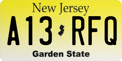 NJ license plate A13RFQ