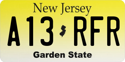 NJ license plate A13RFR