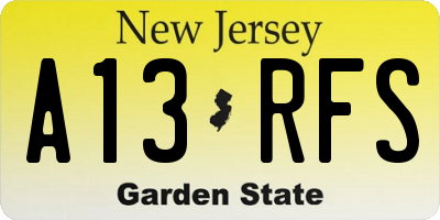 NJ license plate A13RFS