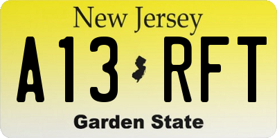 NJ license plate A13RFT