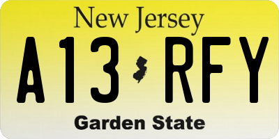 NJ license plate A13RFY