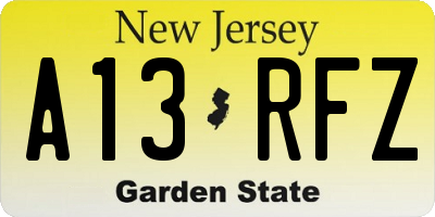 NJ license plate A13RFZ