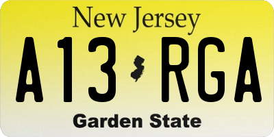 NJ license plate A13RGA