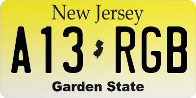NJ license plate A13RGB