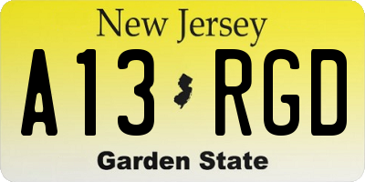 NJ license plate A13RGD