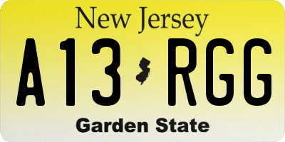 NJ license plate A13RGG