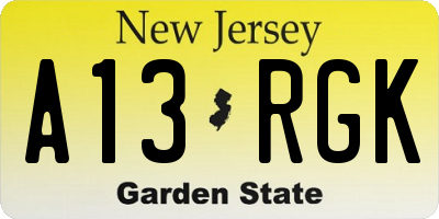 NJ license plate A13RGK