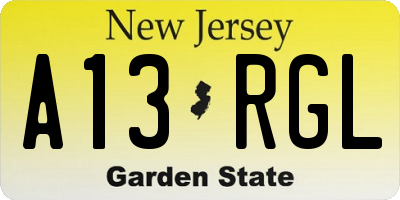 NJ license plate A13RGL