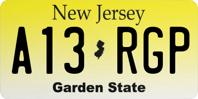 NJ license plate A13RGP