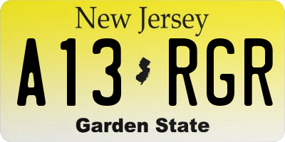 NJ license plate A13RGR