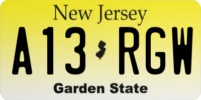 NJ license plate A13RGW