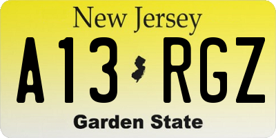 NJ license plate A13RGZ