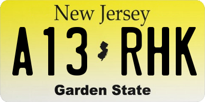 NJ license plate A13RHK