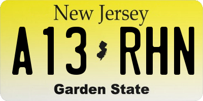 NJ license plate A13RHN