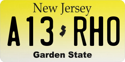 NJ license plate A13RHO