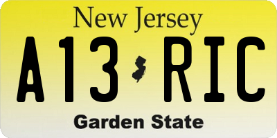 NJ license plate A13RIC