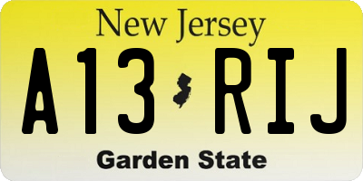 NJ license plate A13RIJ