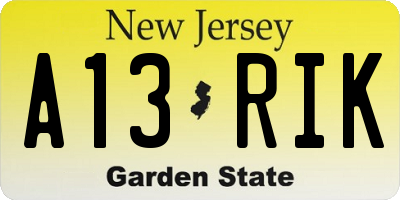 NJ license plate A13RIK