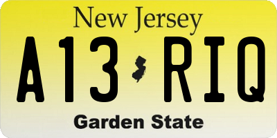 NJ license plate A13RIQ