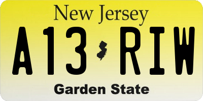 NJ license plate A13RIW