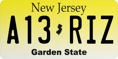 NJ license plate A13RIZ