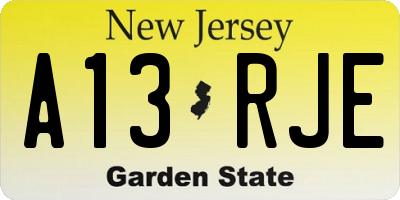 NJ license plate A13RJE