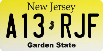 NJ license plate A13RJF