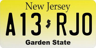 NJ license plate A13RJO