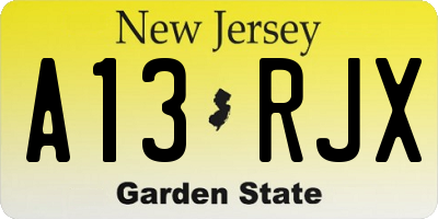 NJ license plate A13RJX