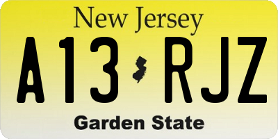 NJ license plate A13RJZ