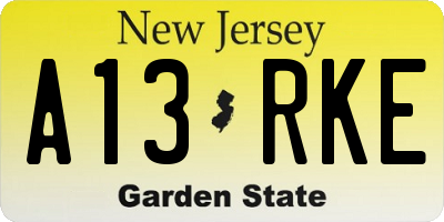NJ license plate A13RKE
