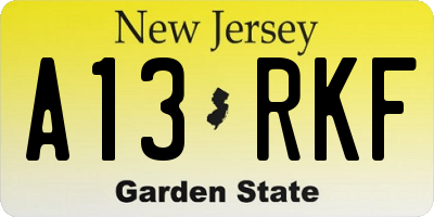 NJ license plate A13RKF