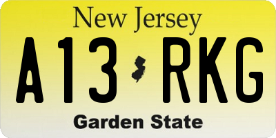 NJ license plate A13RKG
