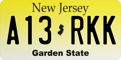 NJ license plate A13RKK