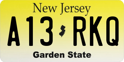 NJ license plate A13RKQ