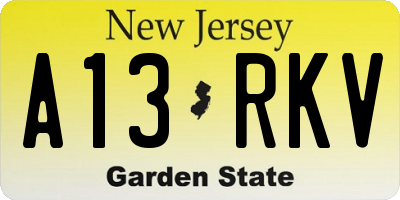 NJ license plate A13RKV